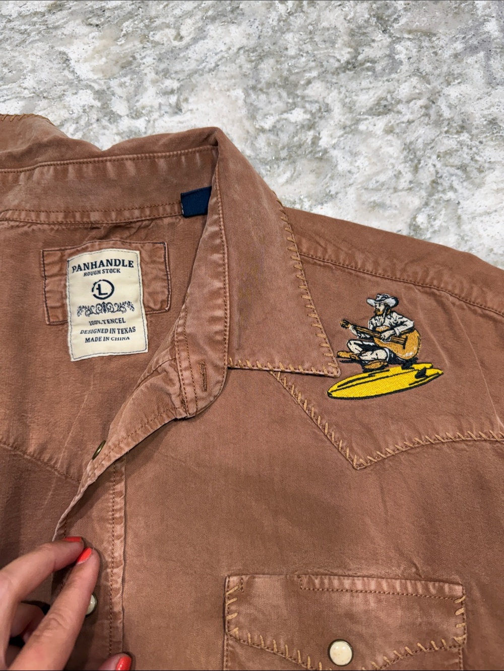 Panhandle Rough Stock Button-Down Shirt with Cowboy Surfing Patch